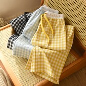 纯棉家居长裤 女日系格子薄款 直筒可外穿学生休闲 水洗棉睡裤 春夏季