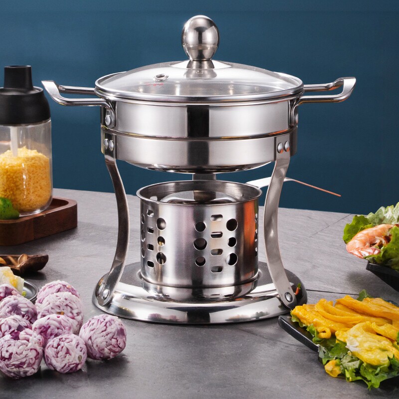 商用高档304不锈钢单人小火锅环保油酒精炉涮锅家用自助一人一锅