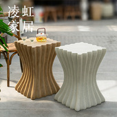 复古掐腰罗马柱小茶几镁泥沙发边几花几庭院户外侘寂风民宿咖啡馆