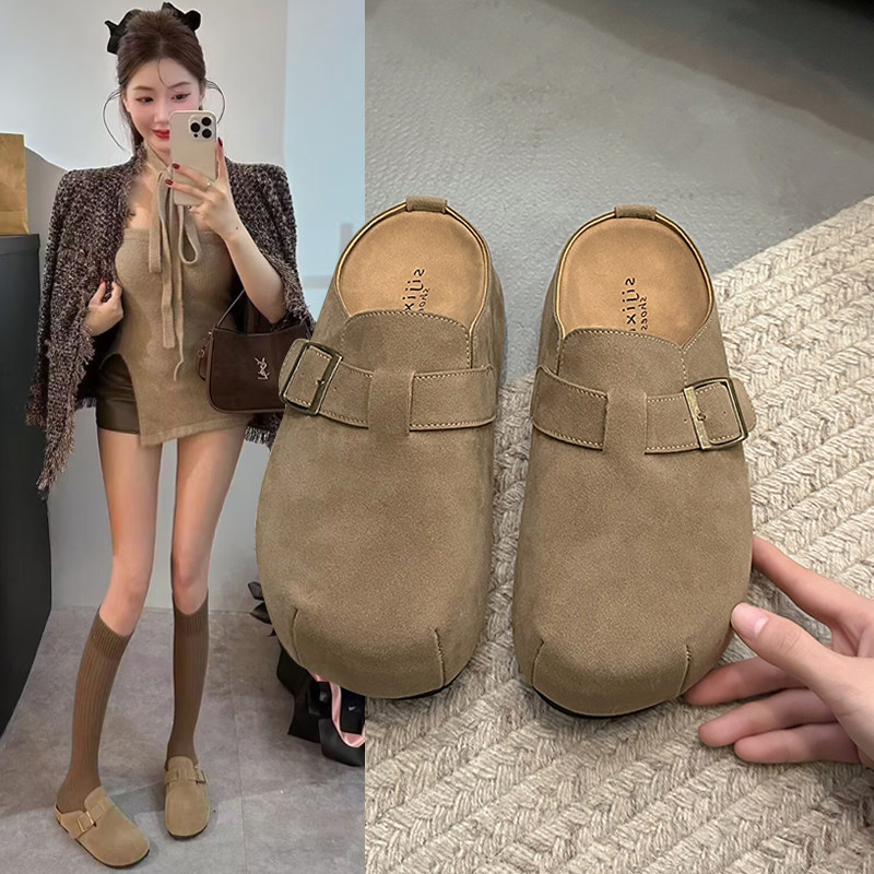 厚底内增高勃肯鞋女2025春夏季新款百搭复古一脚蹬包头半拖鞋单鞋