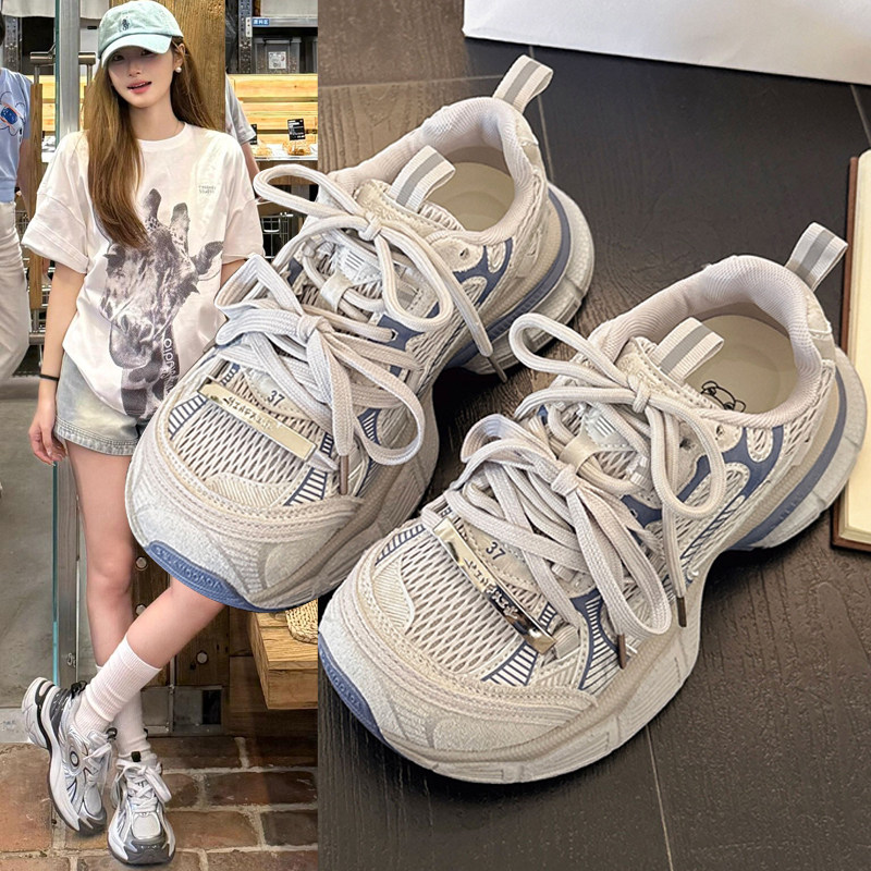 厚底老爹鞋女款2026新款春季爆款休闲运动鞋复古百搭网面透气女鞋