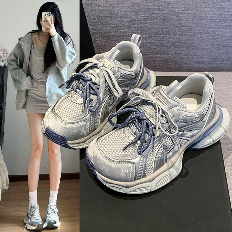 厚底老爹鞋女2026春季新款爆款增高显脚小复古透气网面休闲运动鞋