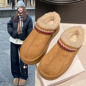 雪地靴半拖棉拖鞋 女外穿2025冬季 新款 厚底加绒保暖勃肯鞋 毛毛拖鞋