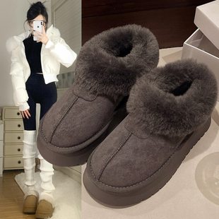 灰色厚底皮毛一体保暖雪地靴子女鞋2025年新款冬季加绒东北大棉鞋