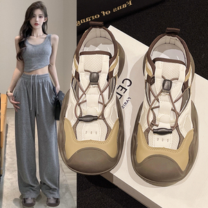 网红老爹鞋女2023年夏季新款圆头厚底拼色小众设计丑萌运动休闲鞋
