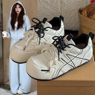 厚底德训鞋女款2026新款春季女款鞋子皮面薄款透气休闲小白阿甘鞋