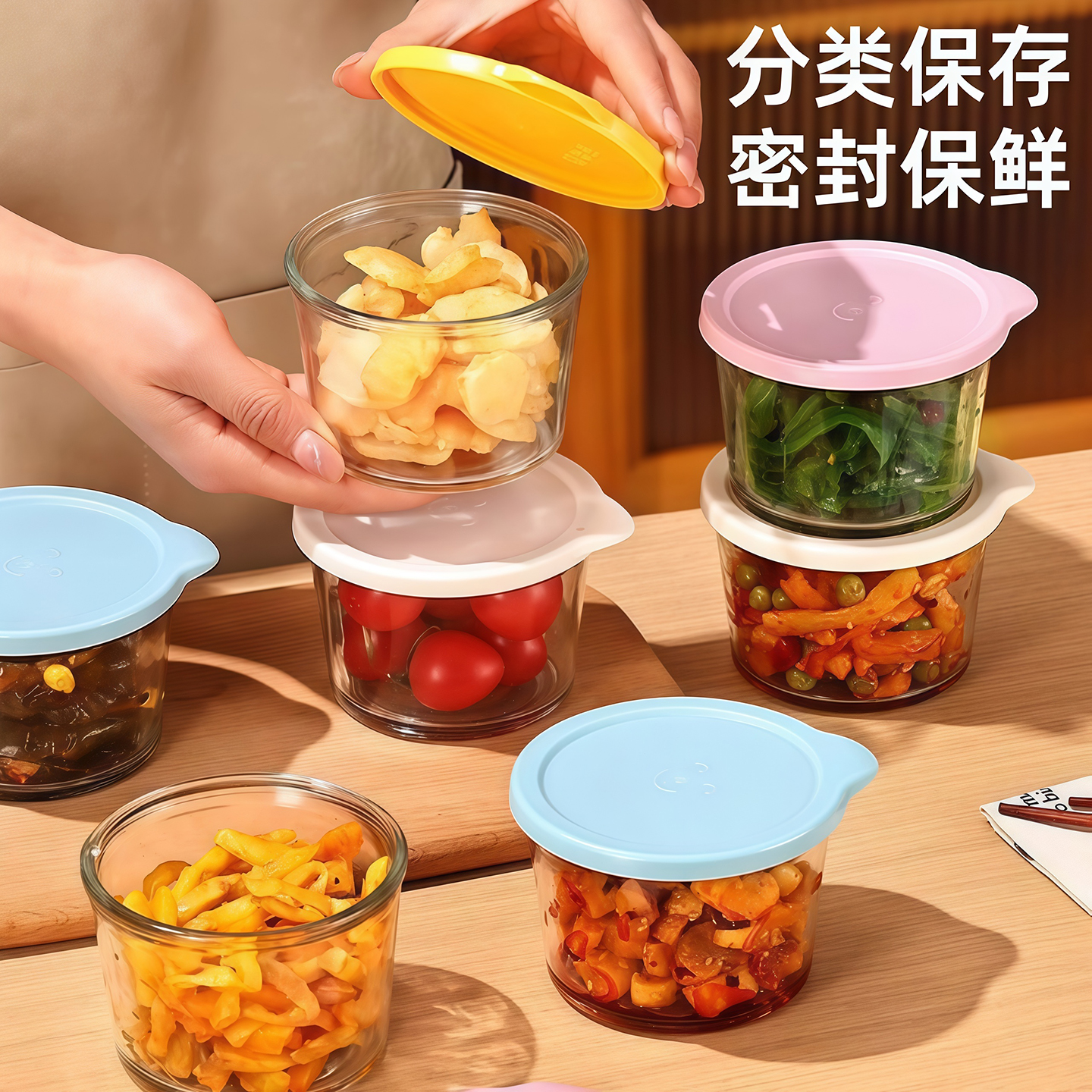 玻璃小碗带盖食品级咸菜密封罐玻璃保鲜盒冰箱小菜泡菜分装收纳盒