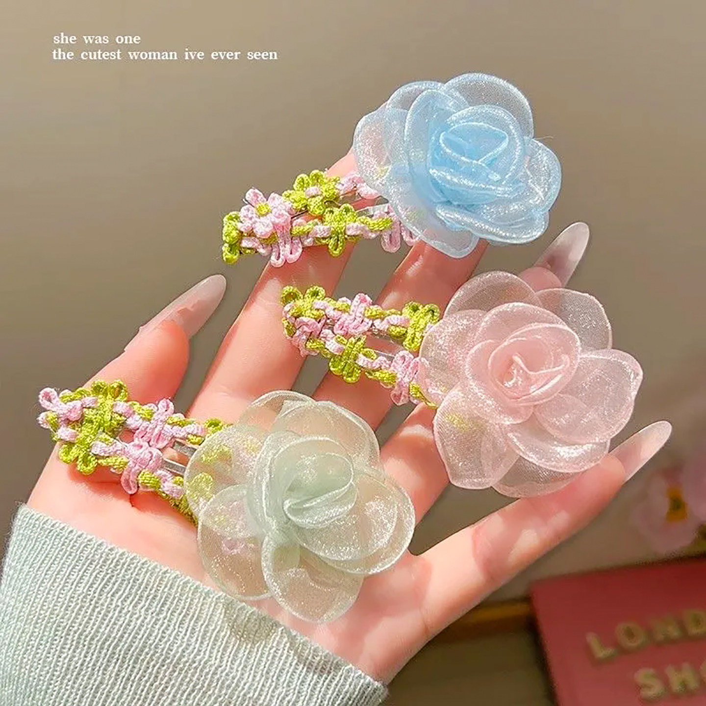 超仙网纱花朵发夹刘海夹侧边BB夹