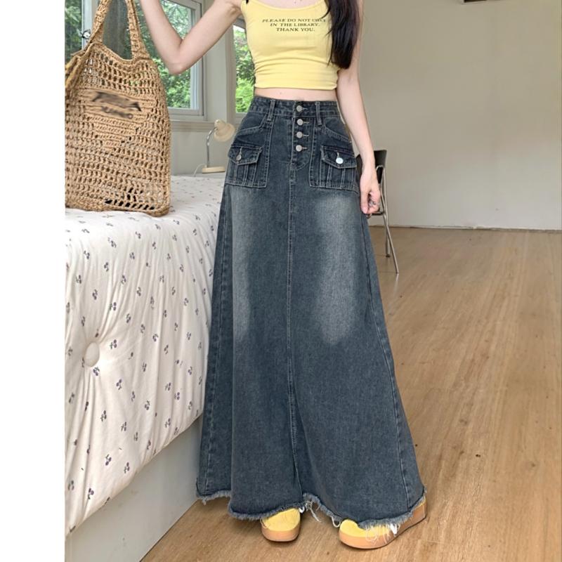 牛仔A字半身裙女春秋新款学院风大码胖mm梨形身材穿搭中长款伞裙