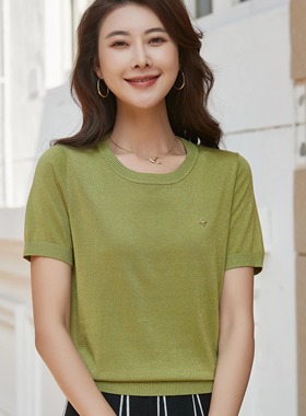 莱赛尔天丝凉感透气简约风女装大码百搭款气质休闲舒适短袖90653