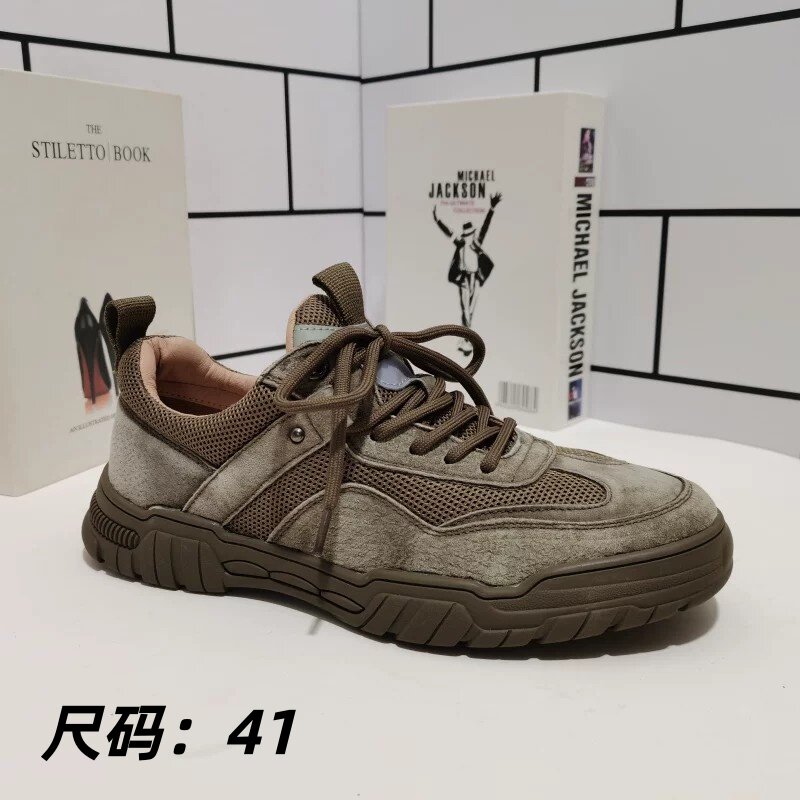 外贸真皮断码男鞋平底系带休闲皮鞋透气反绒皮网鞋特价清仓处理