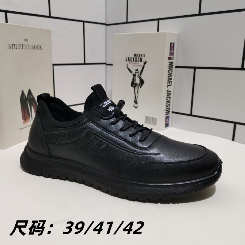外贸真皮断码男鞋松紧带休闲皮鞋