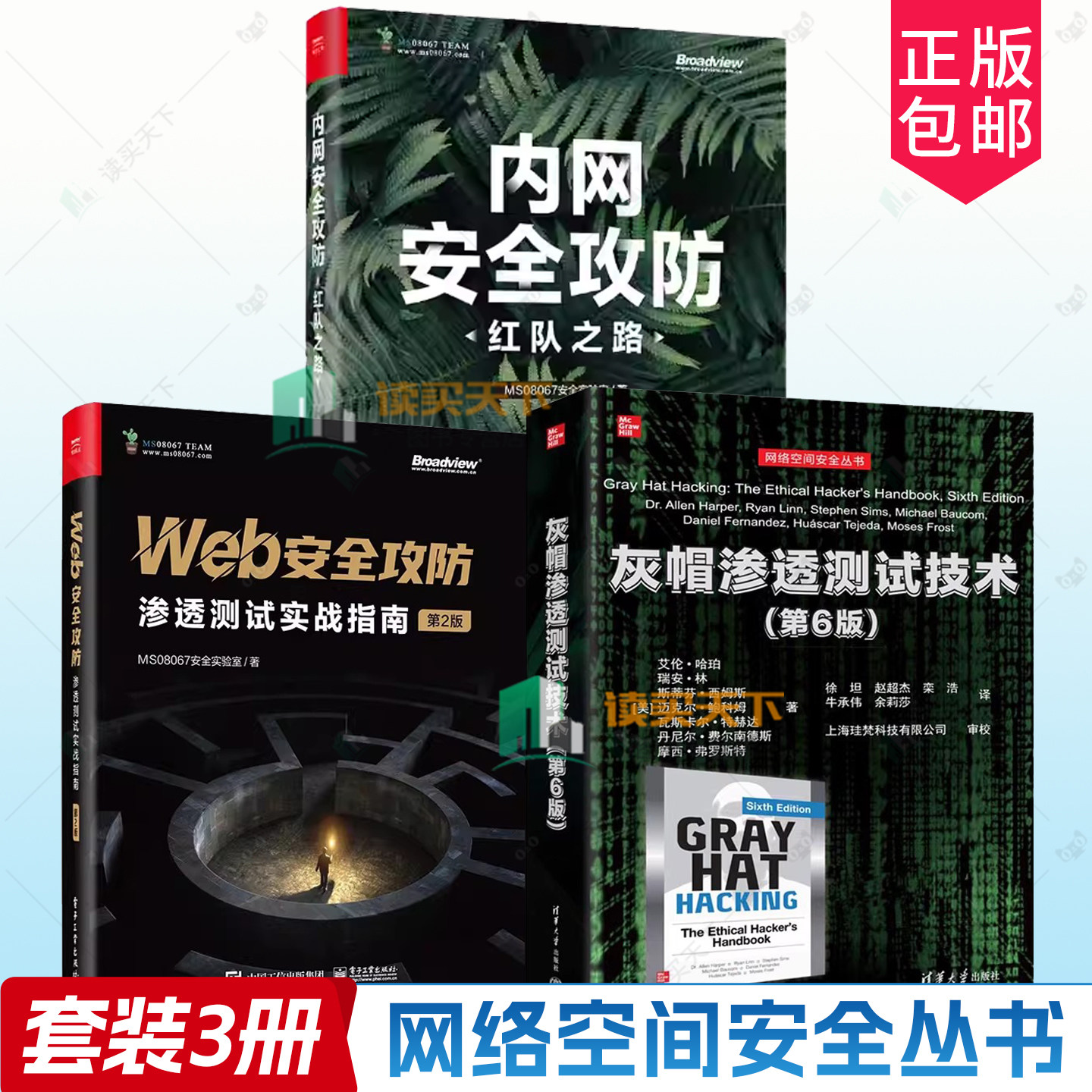 3册任选 灰帽渗透测试技术第6版+内网安全攻防 红队之路+Web安全攻防 渗透测试实战指南 网络空间安全丛书 黑客攻防计算机网络安全