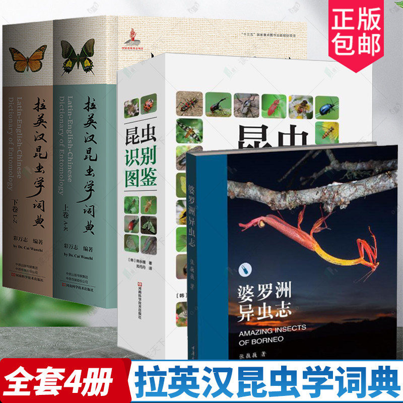 正版包邮  拉英汉昆虫学词典 上下两册+昆虫识别图鉴+婆罗洲异虫  百科知识读物 拉英汉三语昆虫名收录 昆虫种类收录词典
