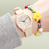 奶茶色考试专用手表女款 学生高颜值小巧简约夜光防水儿童女孩女表