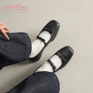 金利来玛丽珍鞋春季简约配裙子低跟单鞋蝴蝶结方头显瘦浅口鞋子SJ