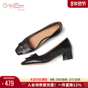 金利来女鞋2025秋季新款黑色方头粗跟通勤气质百搭中跟不累脚单鞋