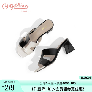 高跟时尚 女鞋 复古方头外穿拖鞋 凉鞋 女粗跟夏季 金利来凉拖鞋 新款