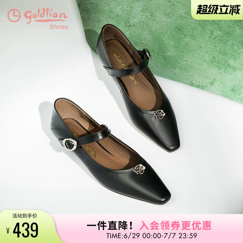 金利来坡跟羊皮单鞋法式玛丽珍鞋