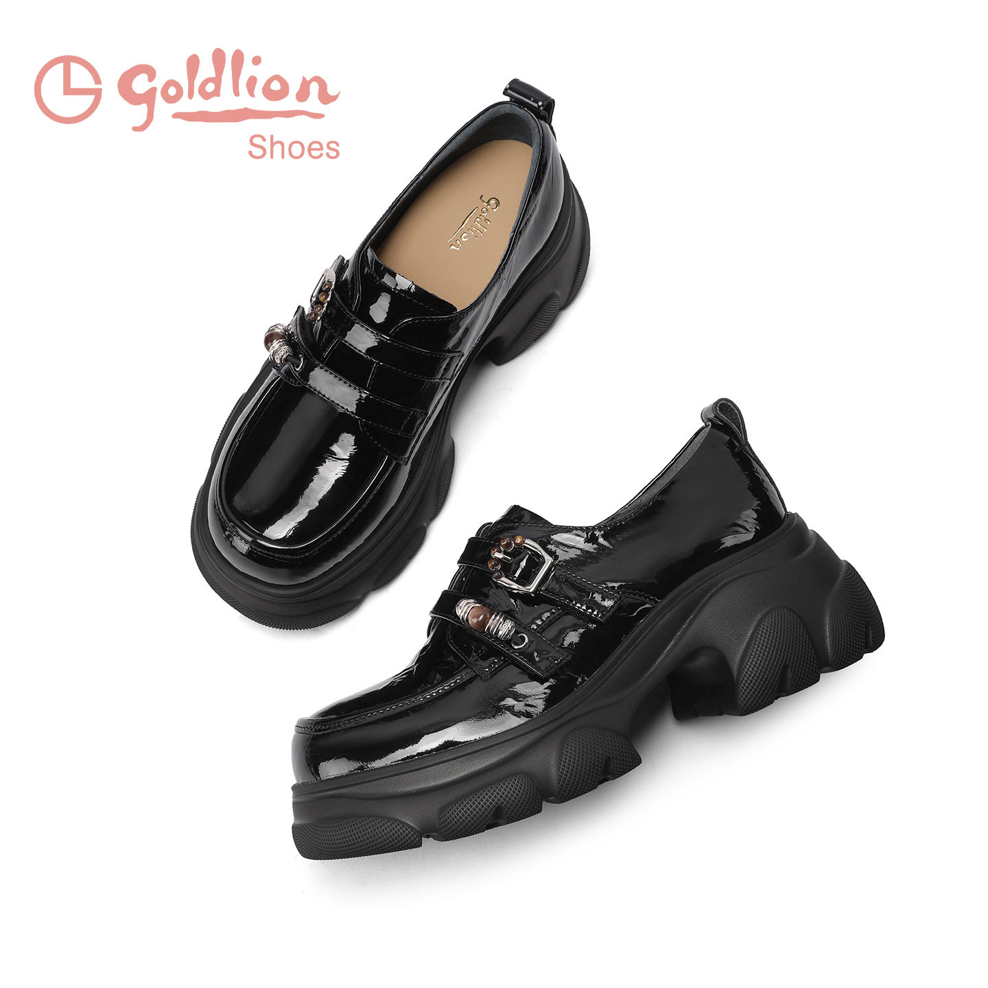 金利来2026春季新款【牛皮革】厚底增高乐福鞋通勤女士漆皮单鞋JJ,女鞋,乐福鞋（豆豆鞋）,淘宝优惠券,粉丝福利购,淘宝优惠卷