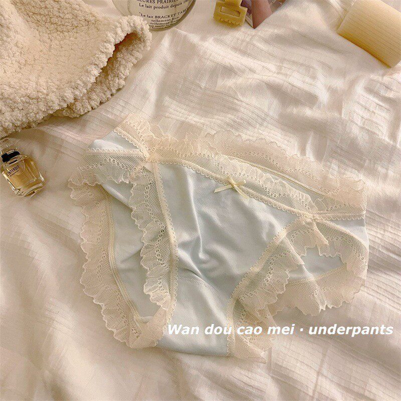 日系莫代尔内裤女士低腰高叉蕾丝边糖果色系纯棉档纯欲三角内裤女