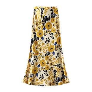 2025新款 松紧腰复古印花垂感半身裙鱼尾裙度假风9939 时尚