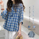 女宽松棉麻立领半袖 夏季 格子衬衫 文艺双层棉纱七分袖 上衣 日韩新款