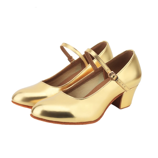 藏族维族跟鞋女童新疆舞蹈鞋儿童维吾族跳舞鞋女金色摩登高跟粗跟