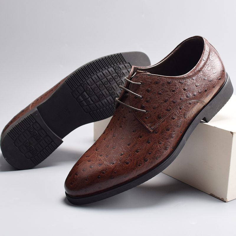 男鞋软底鸵鸟纹真皮商务正装皮鞋