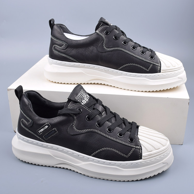 撤柜断码男士厚底真皮贝壳头运动休闲板鞋圆头系带缝线青年潮鞋