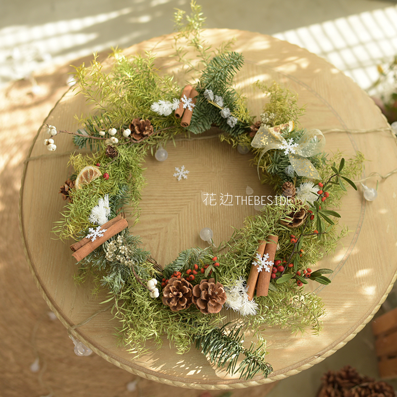 花边THEBESIDE 圣诞花环 千层金松果桂皮乌桕果北京节日装饰挂件