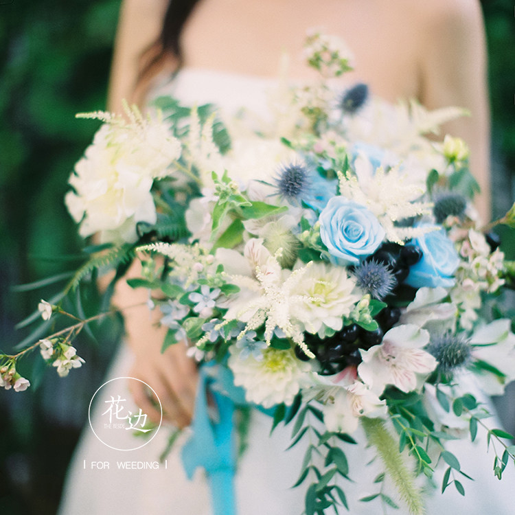 花边THEBESIDE 白蓝色婚礼新娘手捧花婚纱照拍摄捧花北京同城速递