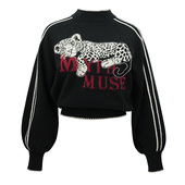 JUNGLE ME复古黑白撞色半高领豹子提花毛衣宽松运动感针织长袖