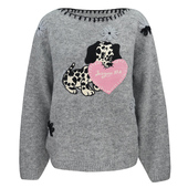 手绣盘花毛针织衫 JUNGLE ME灰色圆领长袖 手绘斑点狗绣花套头毛衣