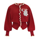 毛衣卡通猫咪绣花纽扣装 JUNGLE ME新年氛围感红色针织开衫 饰复古