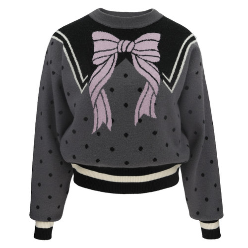 JUNGLEME波点蝴蝶结提花毛衣