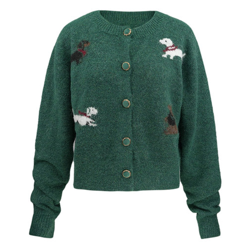 JUNGLEME卡通小狗刺绣针织开衫