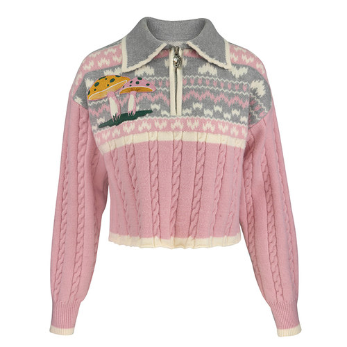 JUNGLEME秋冬POLO领撞色毛衣