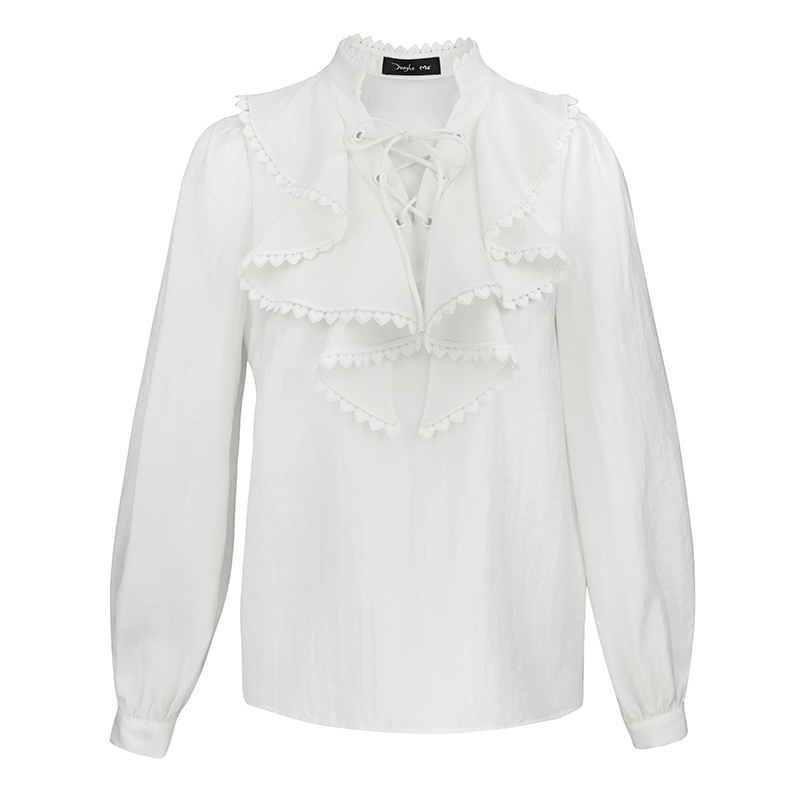JUNGLE ME白色荷叶边绑带衬衫女法式宫廷风气质百搭[直播专享]