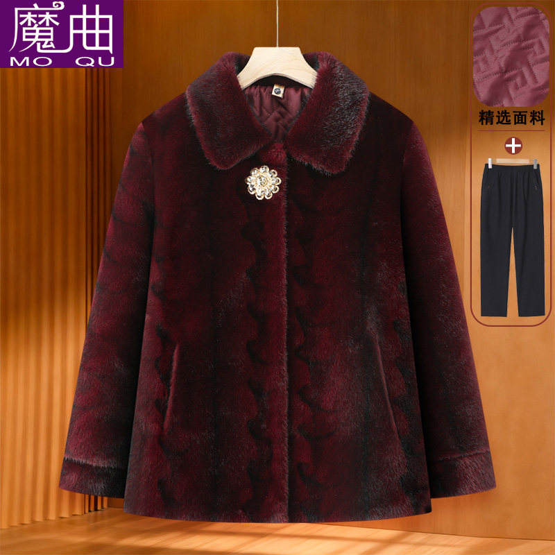 老年人冬装女奶奶翻领外套60岁70老太太加绒加厚棉袄妈妈上衣服