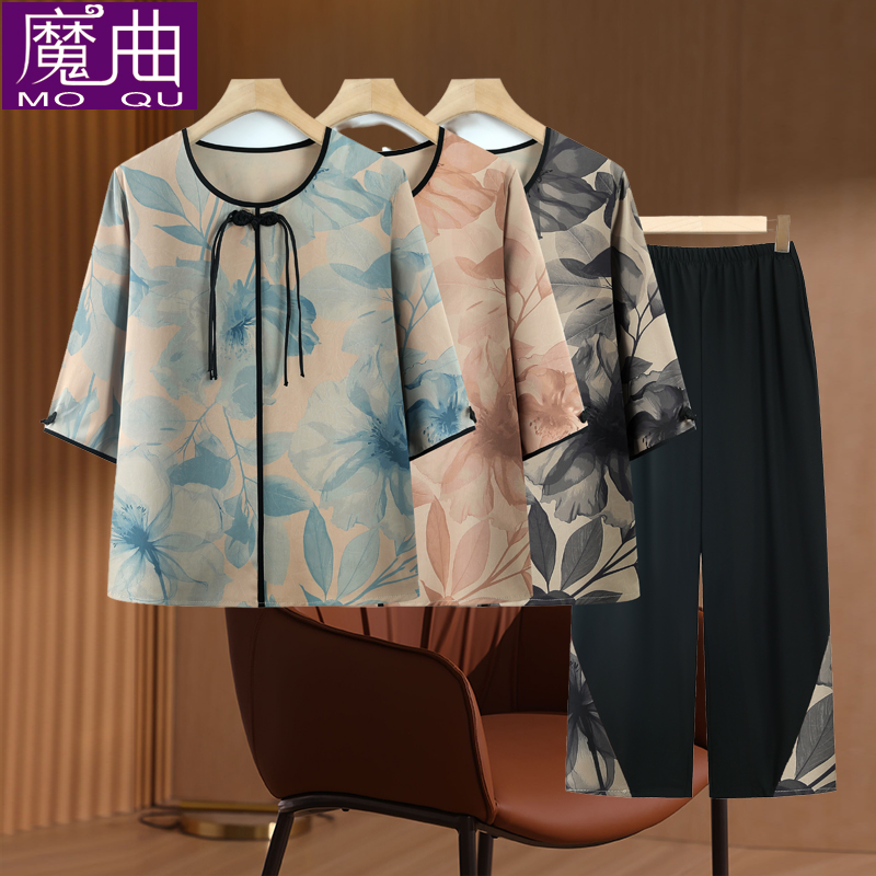 中老年人女装奶奶夏季套装妈妈夏装2025新款中袖60岁70老人上衣服