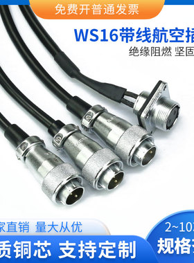 WS16航空插头插座带线2P3456789针10芯公母头连接线双公头延长线