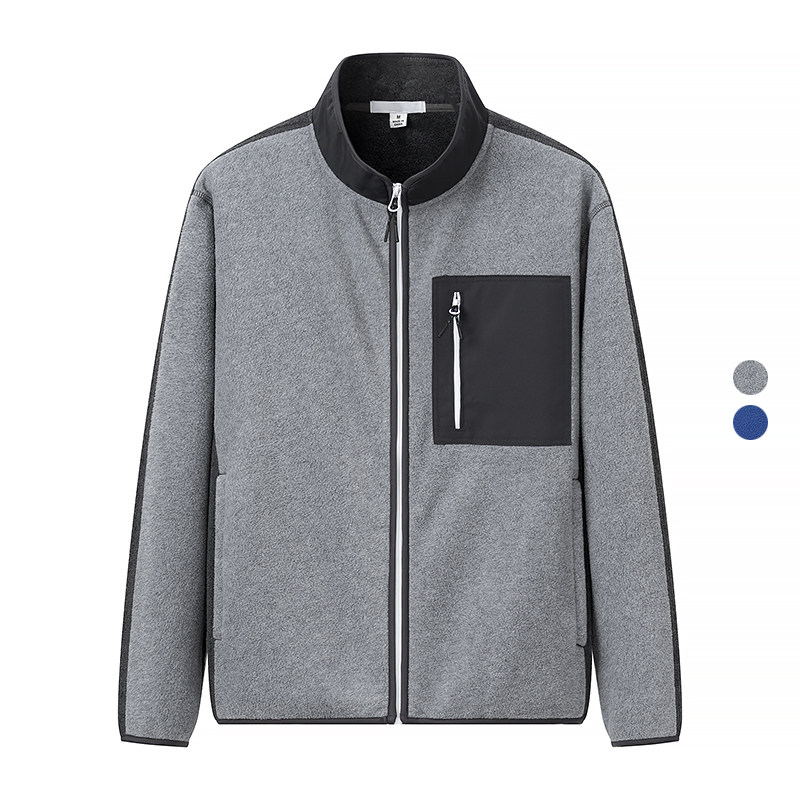 男装摇粒绒拼色立领夹克外套