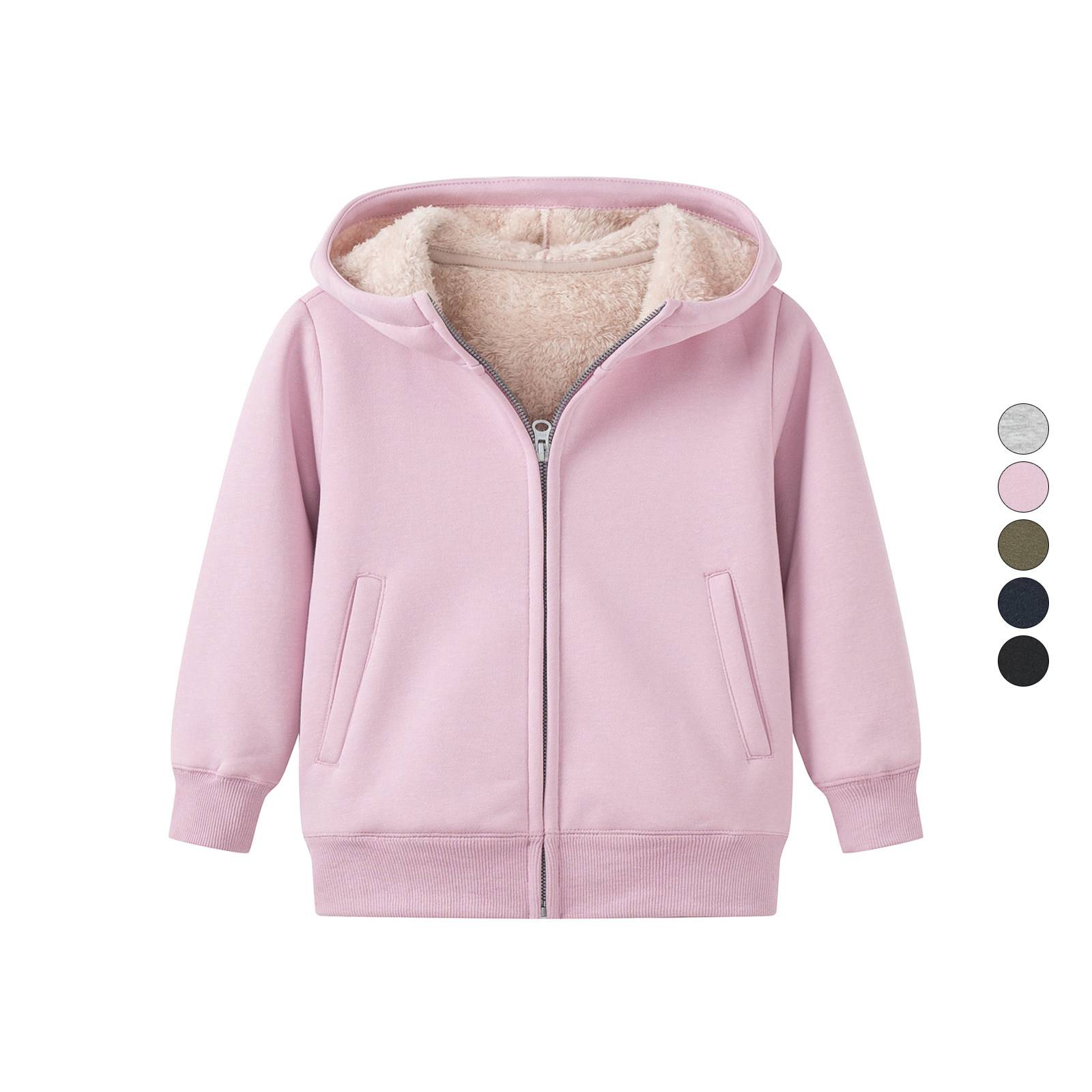 童装加绒加厚仿羊羔绒连帽卫衣