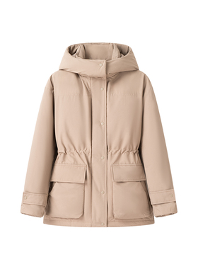 女装 冬季新款腰间抽绳大口袋长袖连帽棉衣棉服羽绒服外套 469899