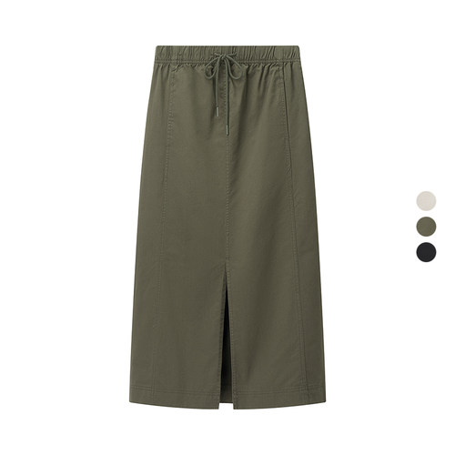 女装 2025夏季新款直筒前开叉松紧腰降落伞裙工装裙半身裙 470907