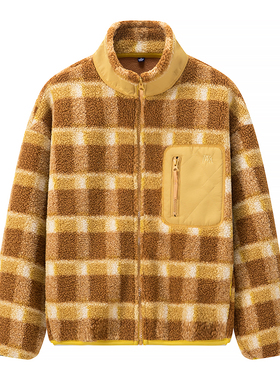 男装/女装冬季新款宽松立领防风羊羔绒摇粒绒格子茄克外套 453249