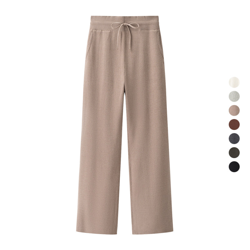 女装 2025春季新款 罗纹针织长裤/宽松直筒抽绳休闲裤 470173