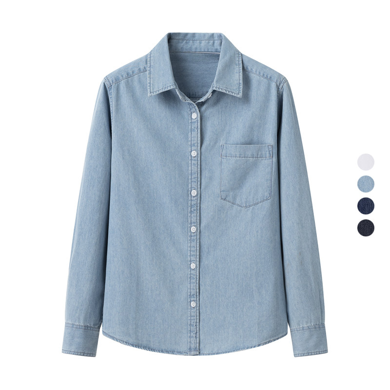 女装 2024秋季新款 棉质斜纹单排扣长袖牛仔衬衫 472837/470735
