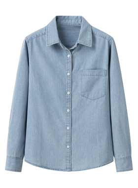 女装 2024秋季新款 棉质斜纹单排扣长袖牛仔衬衫 472837/470735